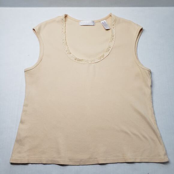 Vintage Lord and Taylor Sleeveless Top Womens Large Beige Lace Pima Cotton Y2K - Picture 9 of 12
